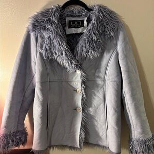 Faux suede periwinkle Faux Fur-Trim coat